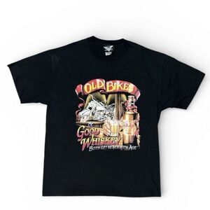 Vintage Old Bikes Good Whiskey Shirt American Biker Motorcycle Tee Men’s L Retro
